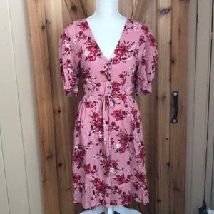 Casual Midi Floral Fnt Buttons and Pockets Dress
